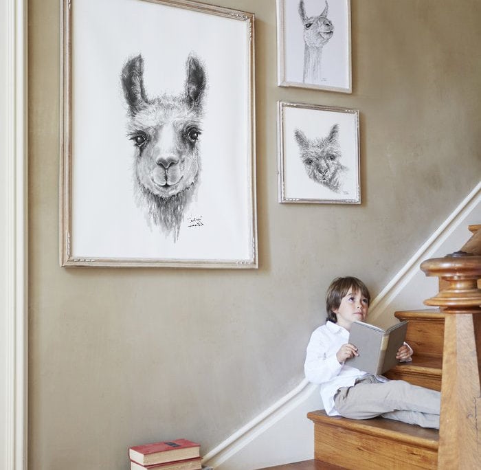 llama art on stairs