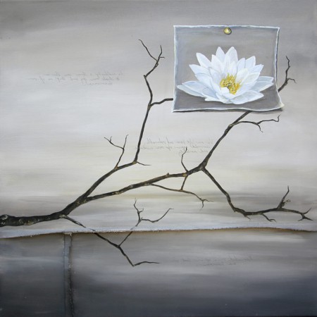 Painting by Kristin llamas of branch and lotus flower