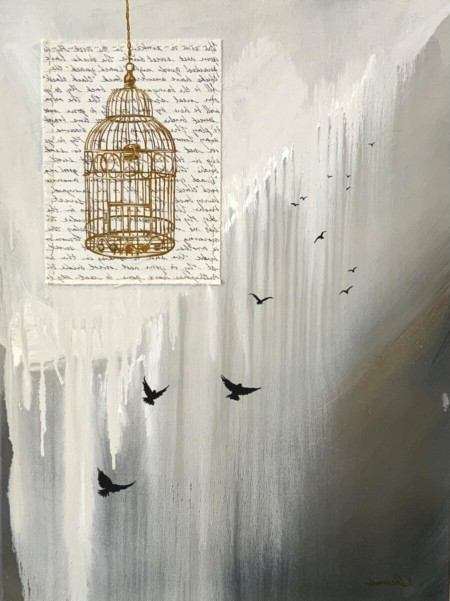 sinking into the west birdcage original painting nashville artist